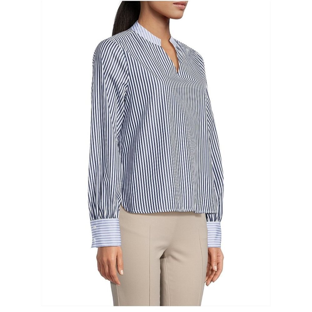 Harshman Blouse XS Stripe Stephanie Long Sleeve Contrast Button Shirt Anthro